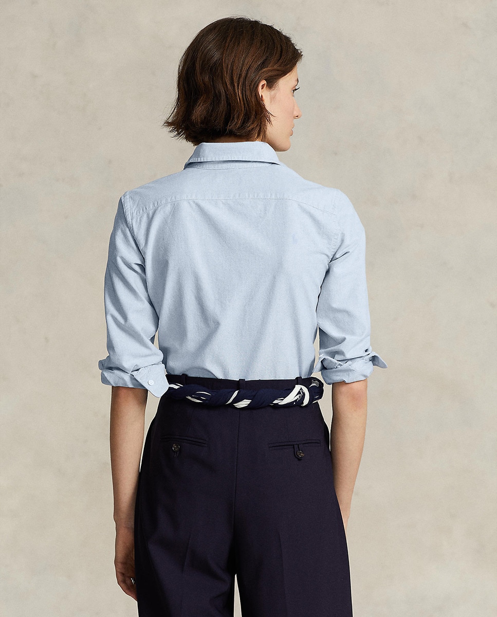 Camisa Oxford Básica com Logótipo em Contraste Azul-2