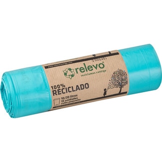 bolsas de basura celestes 100% reciclado para cubo pequeño 10/20 litros rollo 15 unidades - Relevo
