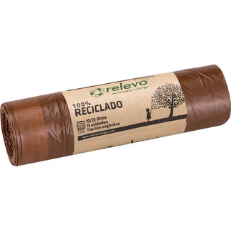 bolsas de basura marrones 100% reciclado 10/20 litros rollo 15 unidades - Relevo