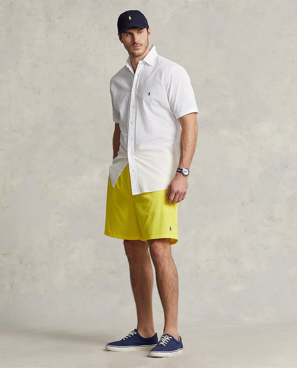 Camisa Regular Fit de Manga Curta e em Seersucker Branco-7