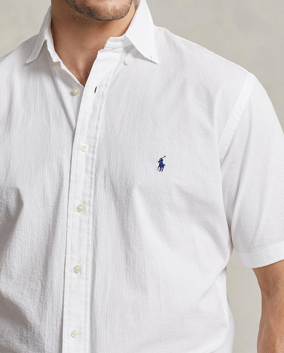 Camisa Regular Fit de Manga Curta e em Seersucker Branco-3