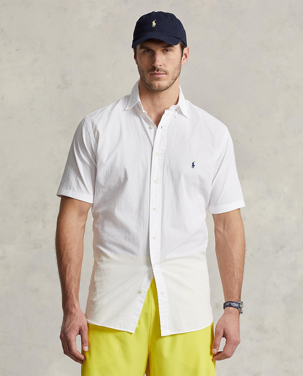 Camisa Regular Fit de Manga Curta e em Seersucker Branco-1