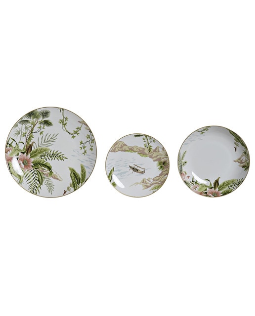 Imagen 0 de Vajilla set 18 porcelana 27 x 27 x 3 tropical verde