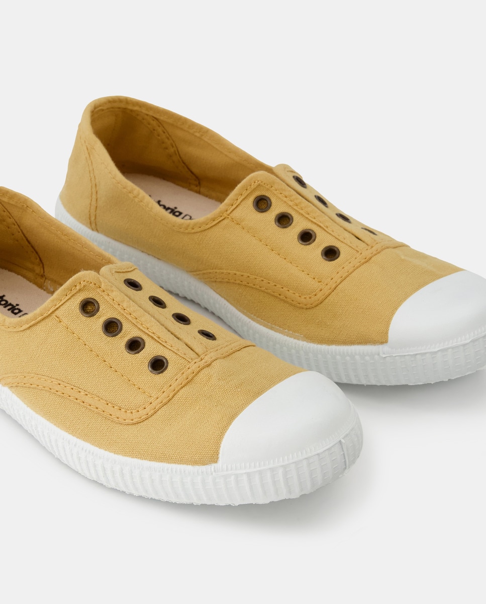 Sapatilhas Baixas de Criança com Biqueira Reforçada, Fecho Elástico e em Lona - Amarelo Amarelo-5