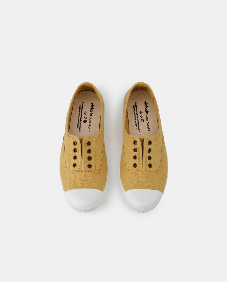 Sapatilhas Baixas de Criança com Biqueira Reforçada, Fecho Elástico e em Lona - Amarelo Amarelo-4