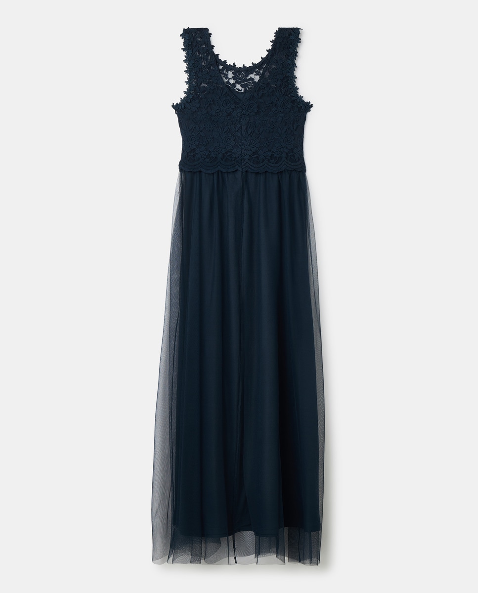 Vestido Comprido de Renda Azul-marinho-4