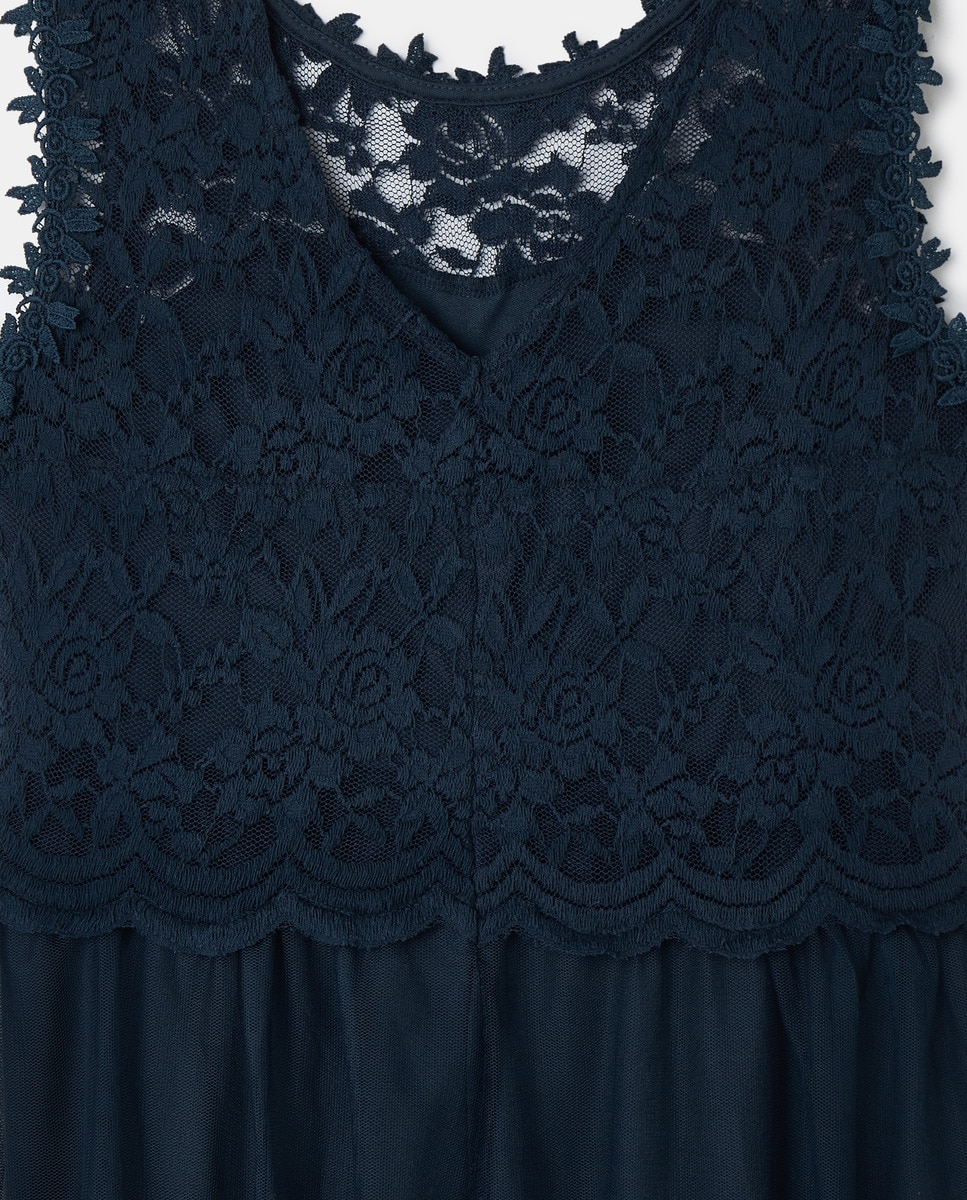 Vestido Comprido de Renda Azul-marinho-5