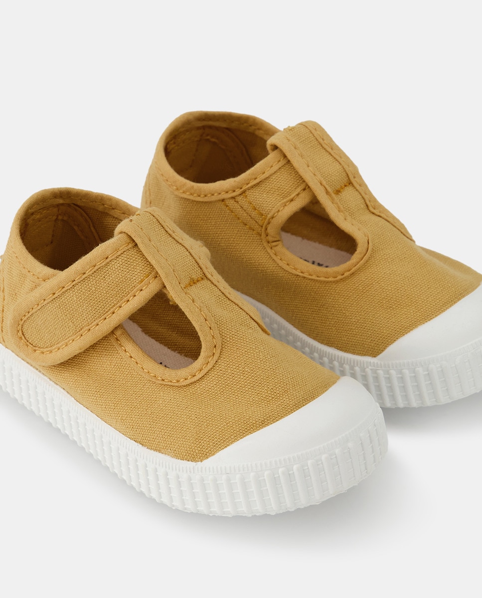 Sapatos de Presilha de Bebé com Biqueira Reforçada, Fecho Aderente e em Lona - Amarelo Amarelo-5