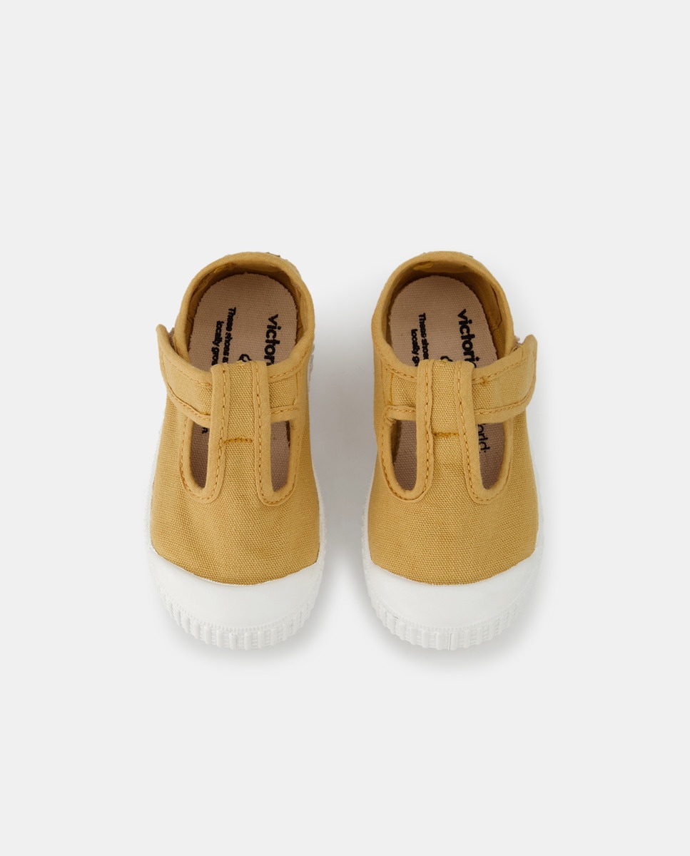 Sapatos de Presilha de Bebé com Biqueira Reforçada, Fecho Aderente e em Lona - Amarelo Amarelo-4