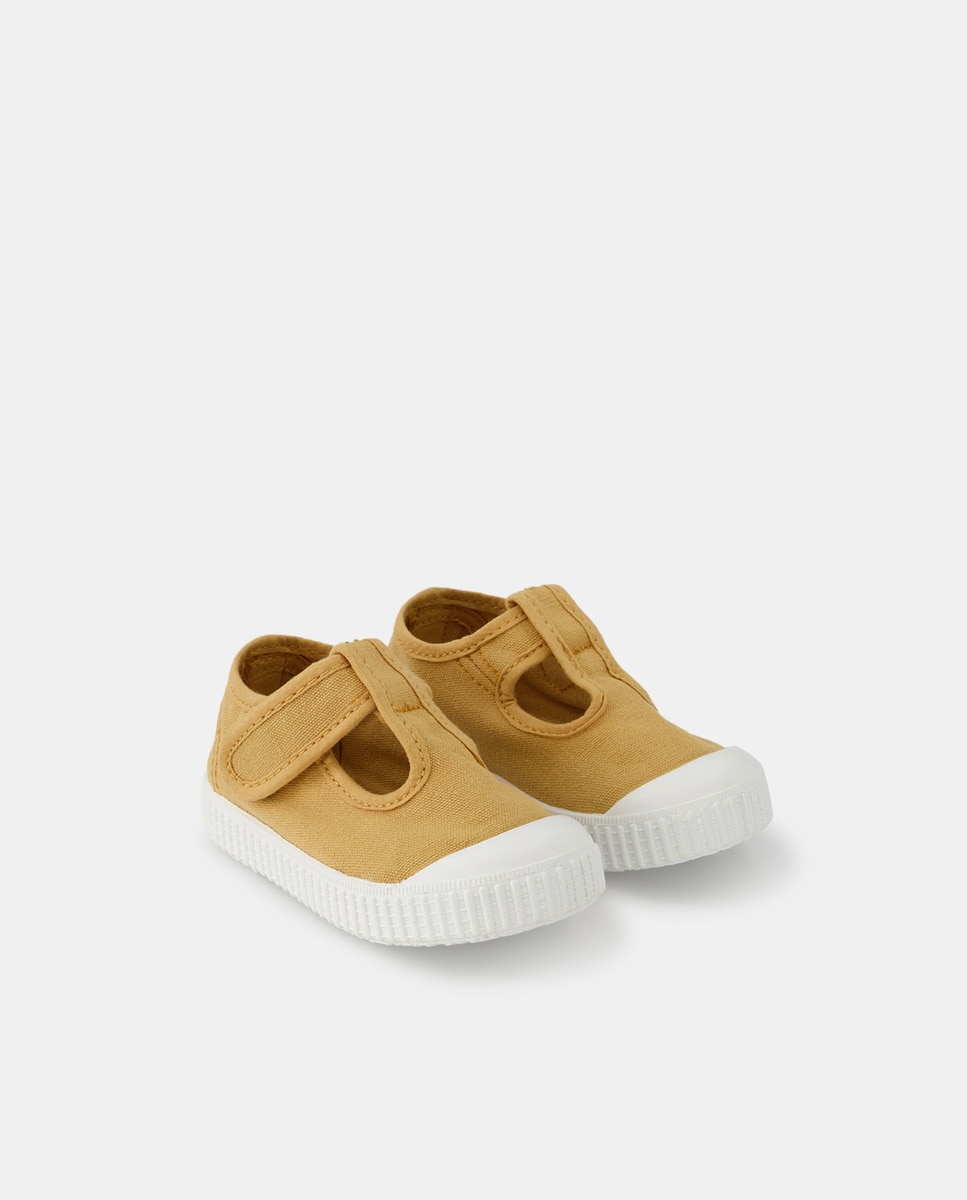 Sapatos de Presilha de Bebé com Biqueira Reforçada, Fecho Aderente e em Lona - Amarelo Amarelo-2