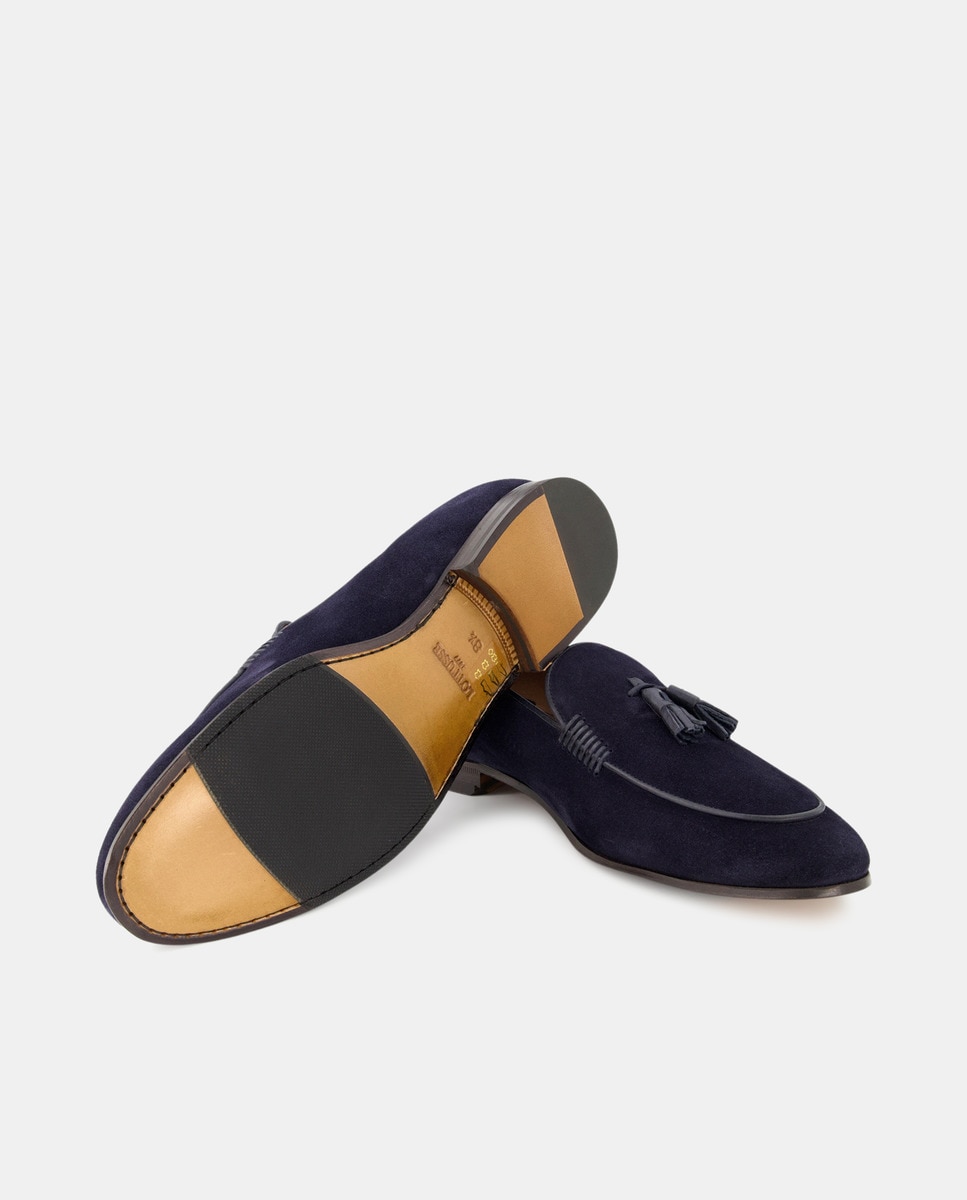Mocasines de hombre en ante con bordón y adorno de borlas - Lottusse - Azul Azul-2