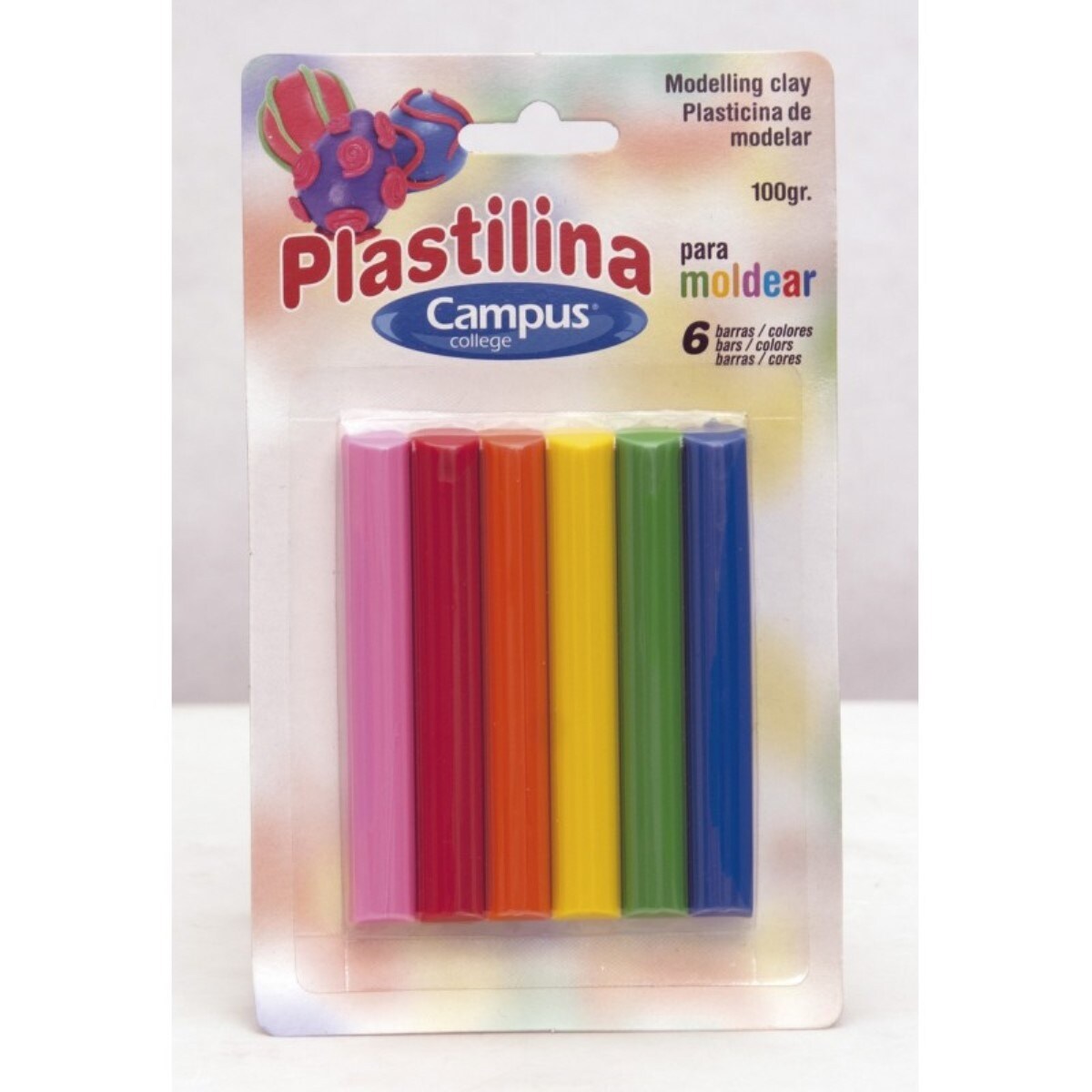 Blister de 6 Barritas de Plasticina Cores Variadas, Campus 1