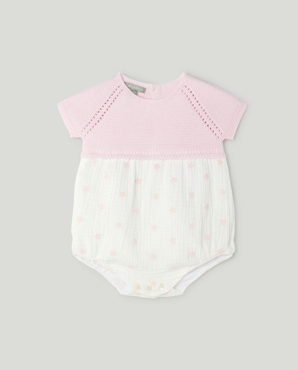 Barboteuse manches courtes mix tricot toile