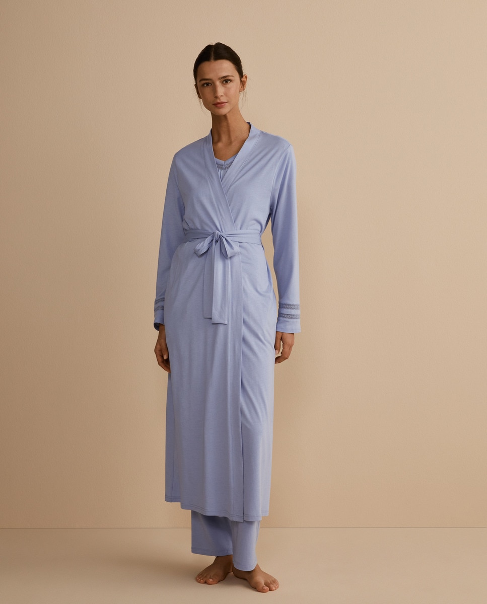 Robe de chambre croisée rubans dentelle manches