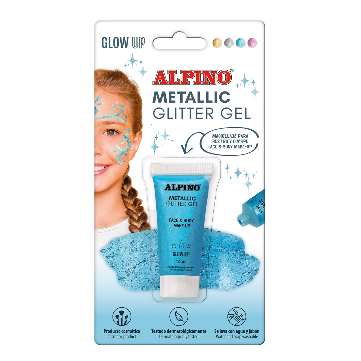 Imagen 0 de Blister maquillaje gel transparente con purpurina glitter Alpino azul
