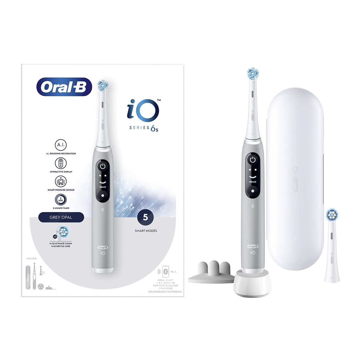 Escova de Dentes Elétrica Oral-B Braun iO 6 S com 5 Modos de Limpeza - Cinzento Cinzento-2