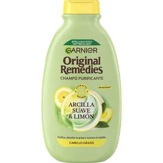 champú purificante con extracto natural de arcilla suave y limón frasco 400 ml para cabello graso - Original Remedies