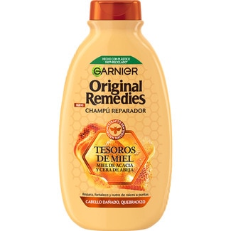 champú Reparador Tesoros de Miel con miel de acacia y cera de abeja frasco 400 ml para cabello dañado y quebradizo - Original Remedies