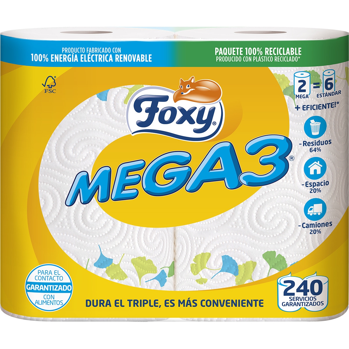 papel de cocina Mega 3 triple rollo decorado paquete 2 rollos