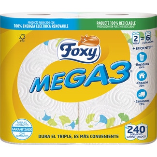 papel de cocina Mega 3 triple rollo decorado paquete 2 rollos - Foxy
