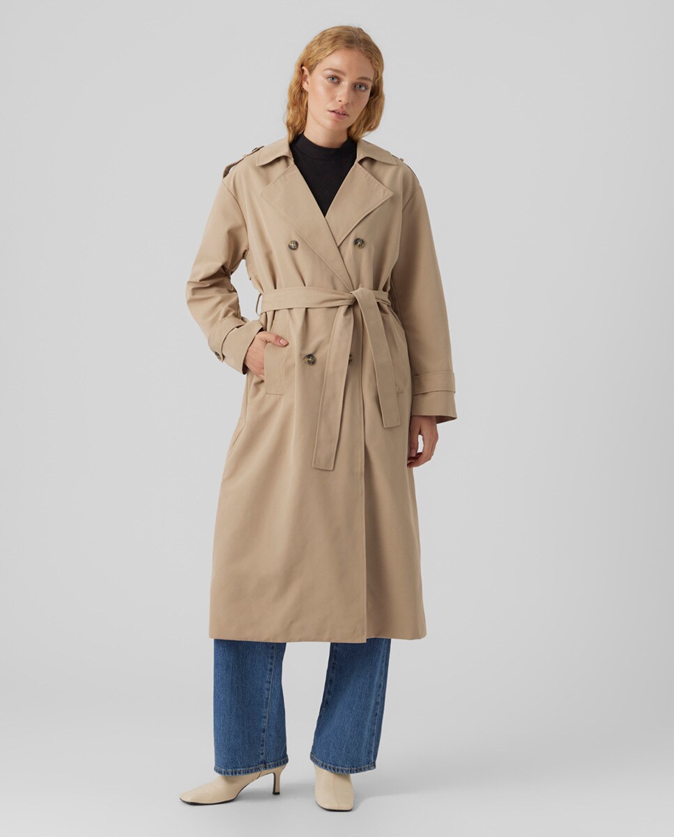 Imperméable long avec ceinture