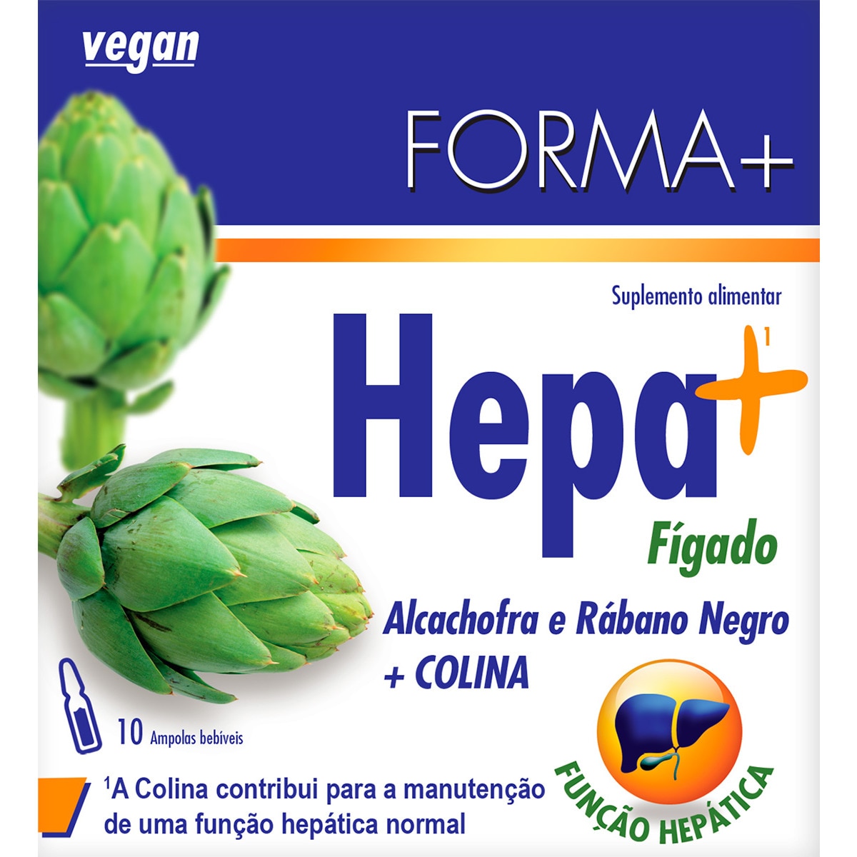 Hepa + Fígado Alcachofra e Rábano Negro + Colina 10 Ampolas Bebíveis embalagem 100 ml