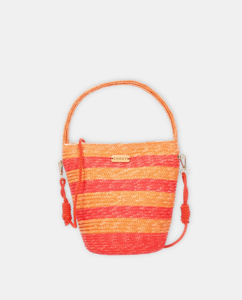 Mala Hobo Pepa M às Riscas Bicolor de Palha - Vermelho/Laranja Multicolor-1