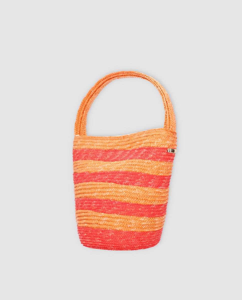 Mala Hobo Pepa M às Riscas Bicolor de Palha - Vermelho/Laranja Multicolor-2