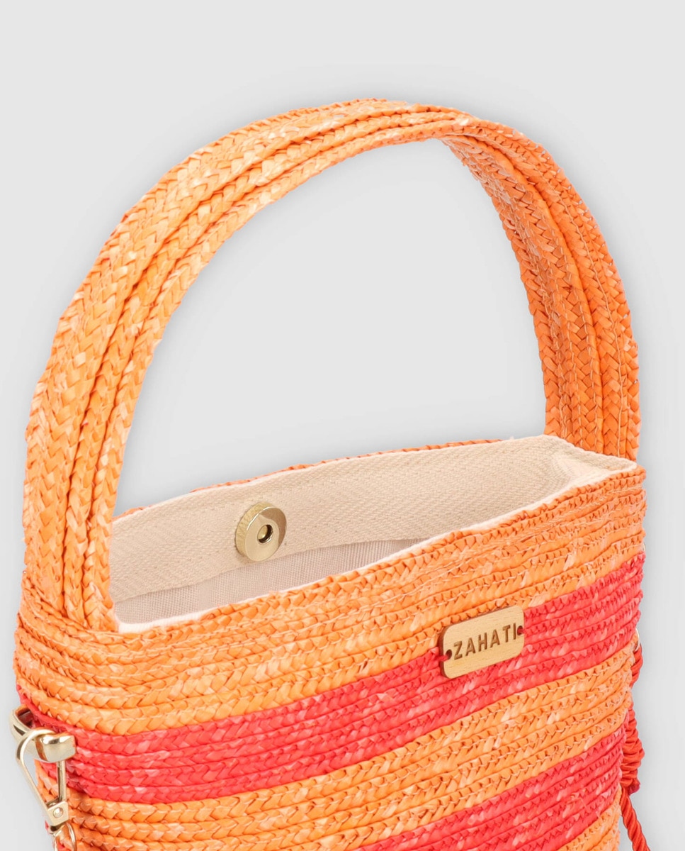 Mala Hobo Pepa M às Riscas Bicolor de Palha - Vermelho/Laranja Multicolor-3