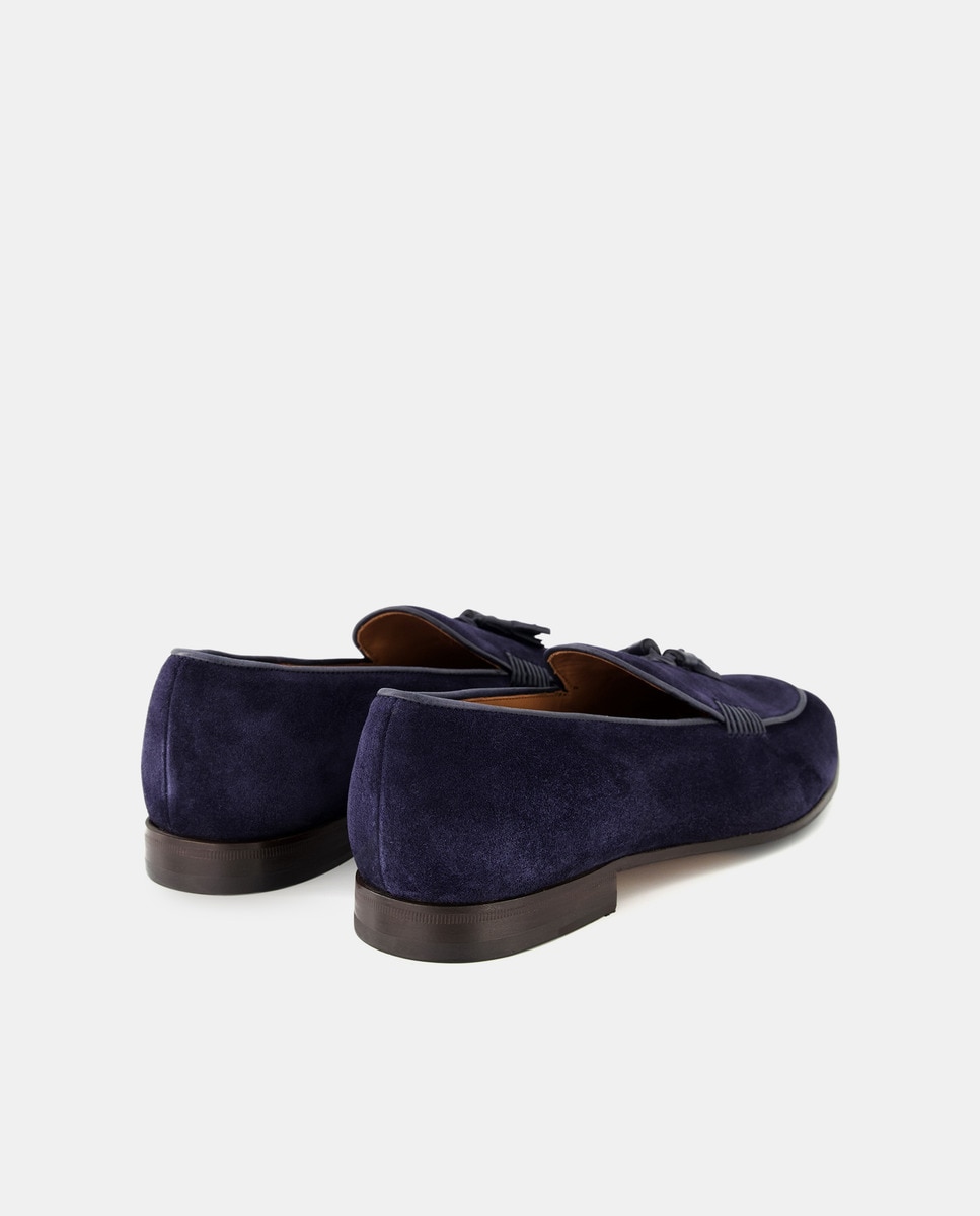 Mocasines de hombre en ante con bordón y adorno de borlas - Lottusse - Azul Azul-3