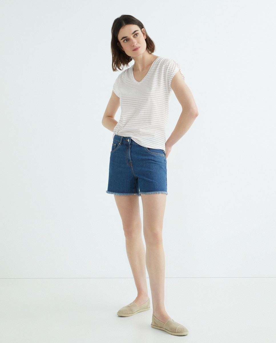 Short denim de mujer liso Azul-1