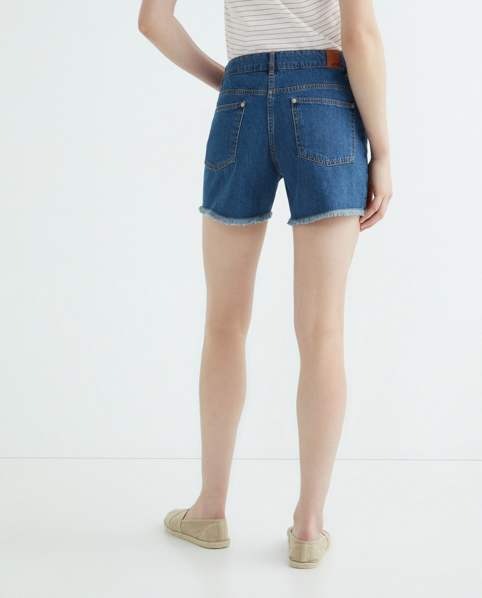 Short denim de mujer liso Azul-3