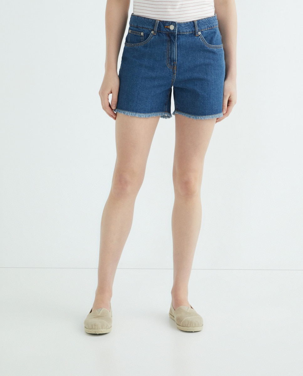 Short denim de mujer liso Azul-2