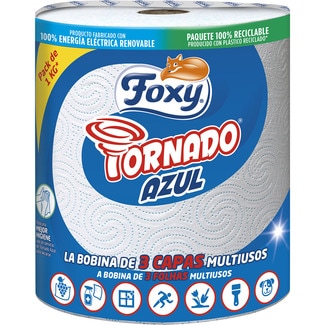 papel de cocina tornado azul Extra-Resistente 3 capas 1 Kg paquete 1 rollo - Foxy