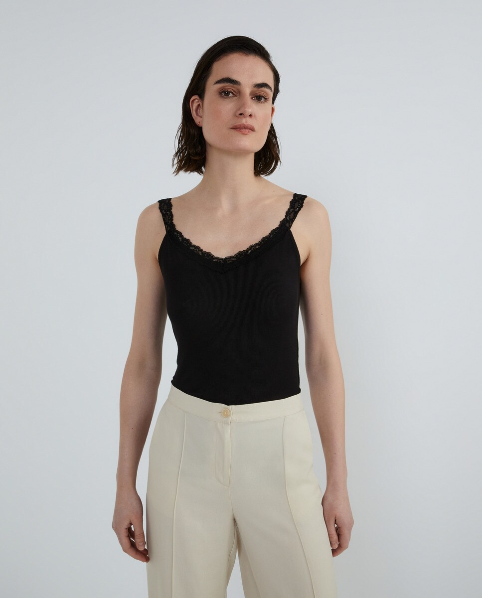 Tshirt côtelé avec dentelle