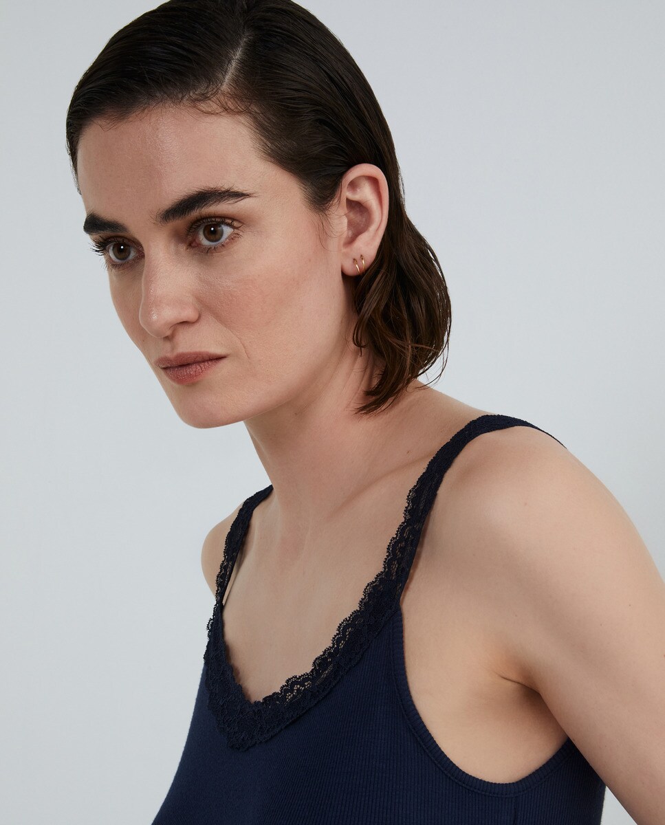 Tshirt côtelé avec dentelle