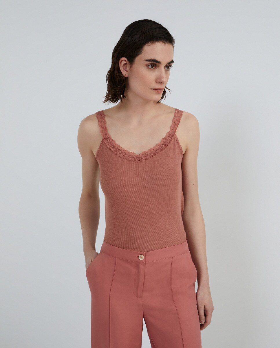 Tshirt côtelé avec dentelle