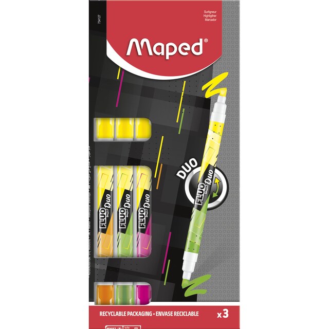 Imagen 0 de Pack 3 Marcadores Fluo Formato Duo Maped Multicolor