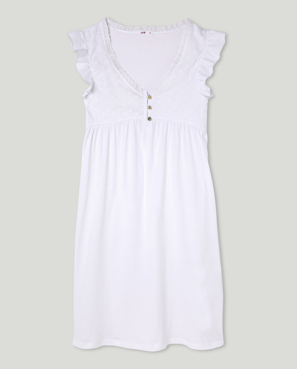 Camisón de mujer de algodón Blanco-4