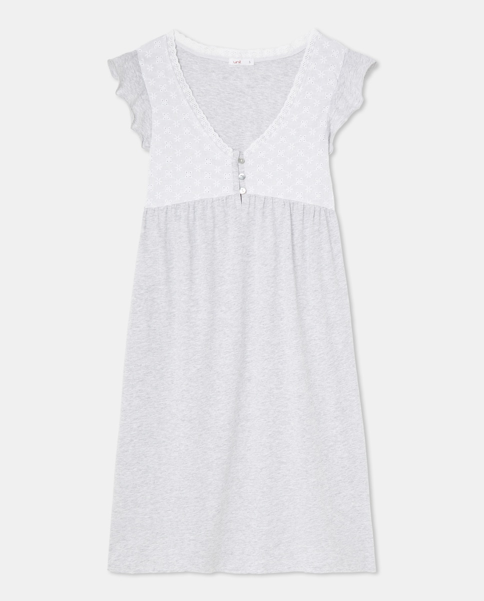 Camisón de mujer de algodón Gris claro-3