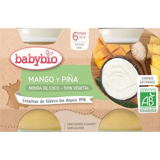 postre con bebida de coco de mango y piña ecológico 100% vegetal desde 6 meses pack 2 tarrinas 130 g 100% vegetal - Babybio