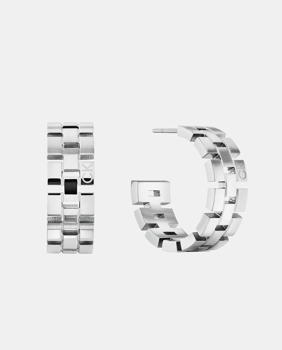 Brincos com Elos de Aço Prata-1