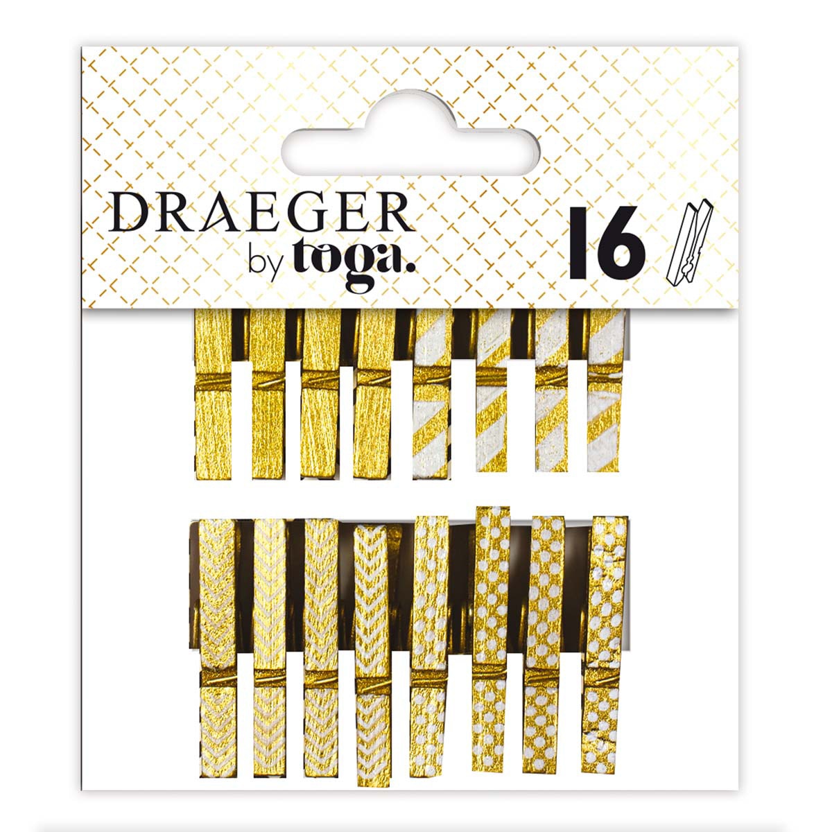 Pack de 16 mini molas de madeira douradas e brancas 1