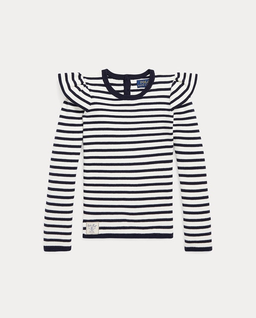 Imagen 0 de Jerséi de rayas de niña en azul con volantes