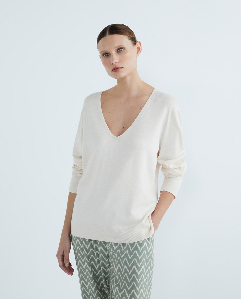 Jersey mujer básico escote pico Gris oscuro-1