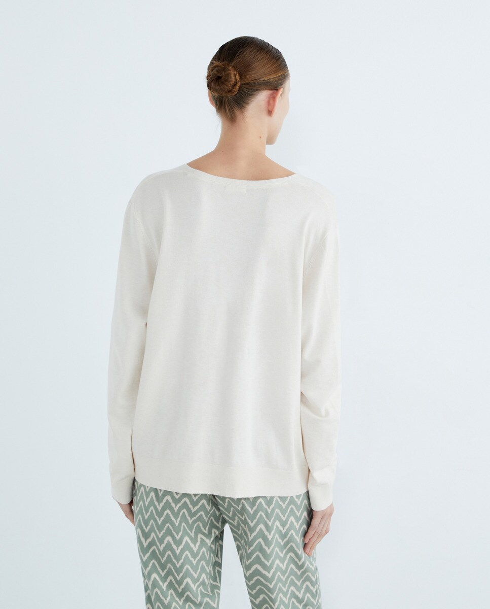 Jersey mujer básico escote pico Gris oscuro-3
