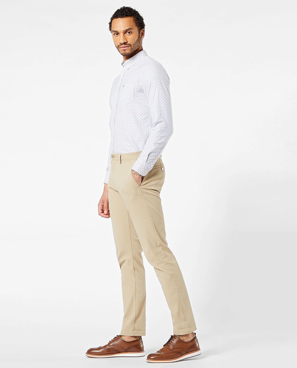 Calças Chino Elásticas Caqui-4