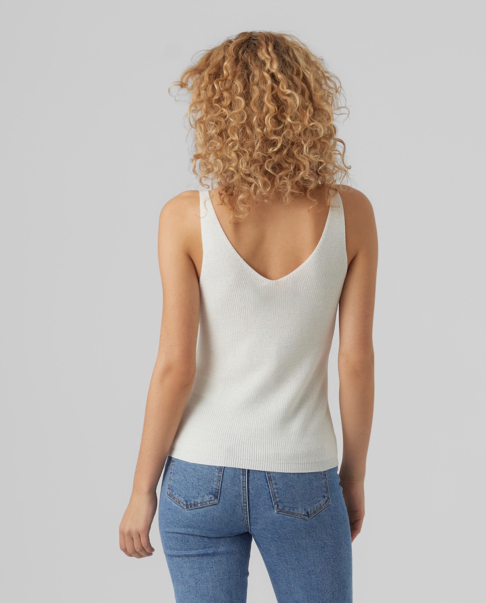 Top de malha de mulher sem mangas Branco-2