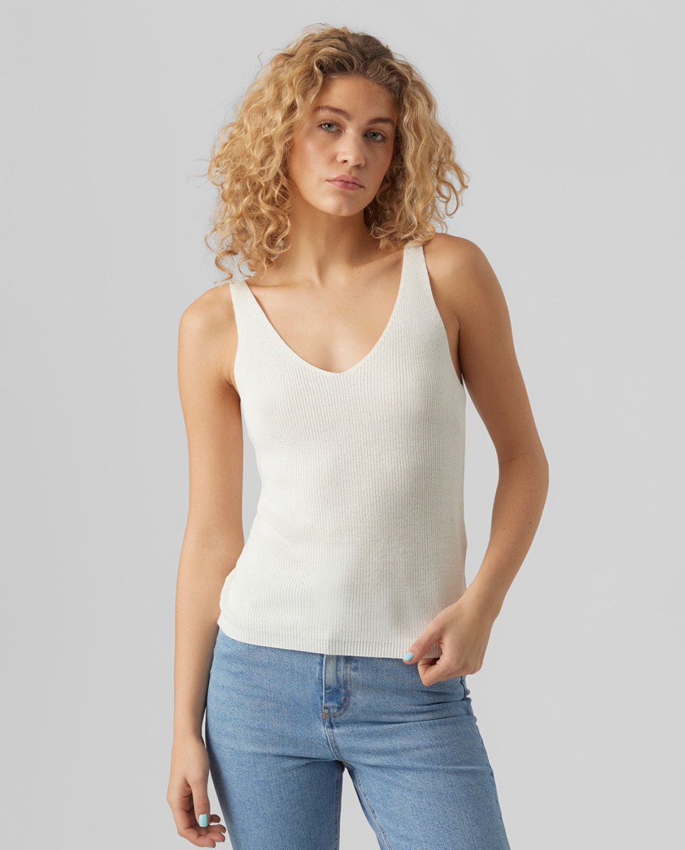 Top de malha de mulher sem mangas Branco-1
