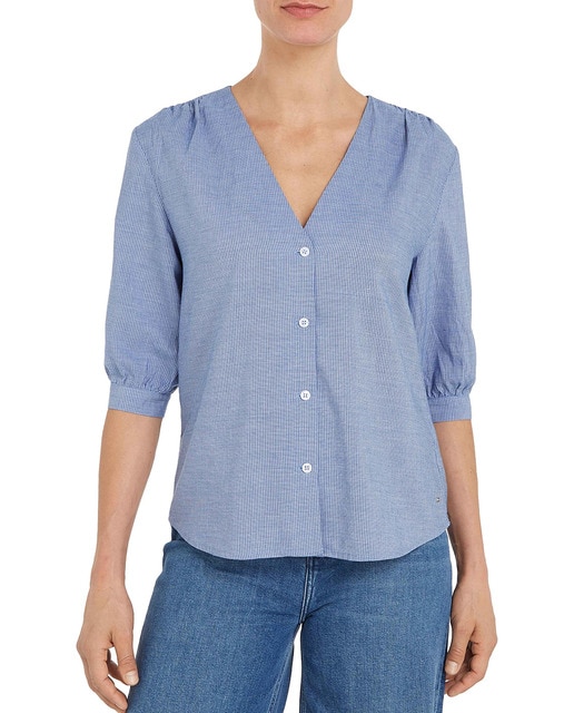 Imagen 0 de Camisa de mujer media manga y cuello pico